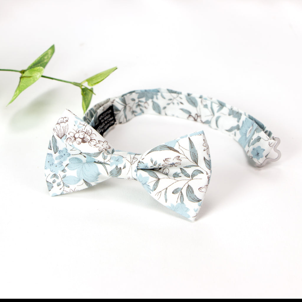 Boys' Floral Cotton Suspenders and Bow Tie Set, Dusty Blue (Color F48)