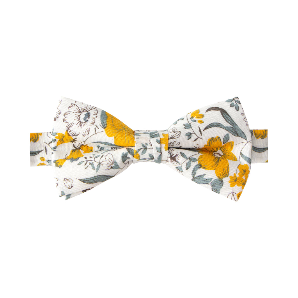 Boys' Cotton Floral Pre-tied Bow Tie, Marigold (Color F49)