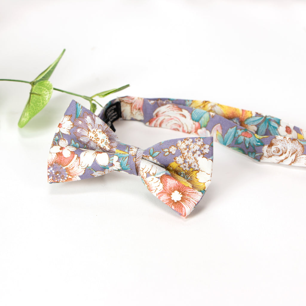 Boys' Cotton Floral Pre-tied Bow Tie, Lavender Haze (Color F53)