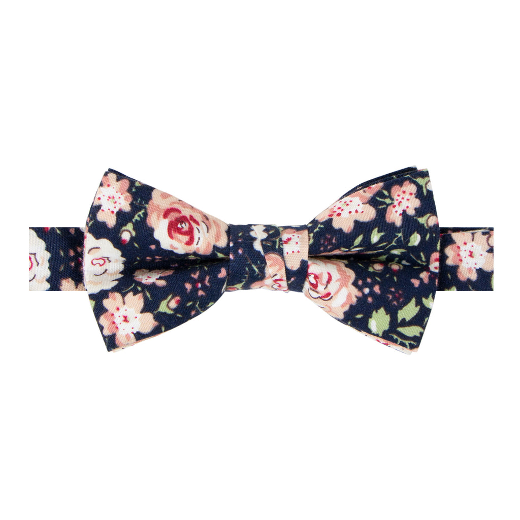 Boys' Cotton Floral Pre-tied Bow Tie, Navy Blush Pink (Color F59)