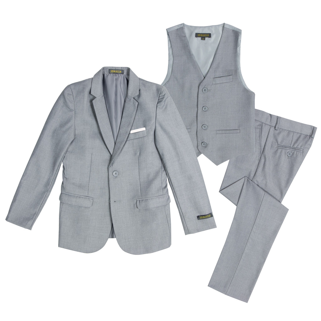Boys' Light Gray 3-Piece Slim Fit Suit Set
