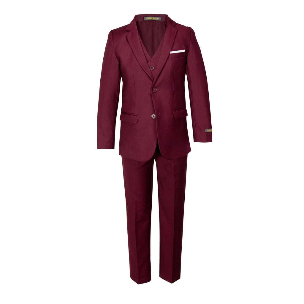Boys' Burgundy 3-Piece Slim Fit Suit Set