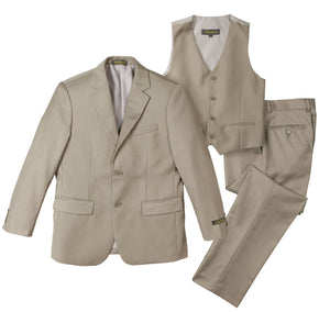 Boys' Tan Three Piece Two-Button Suit Set