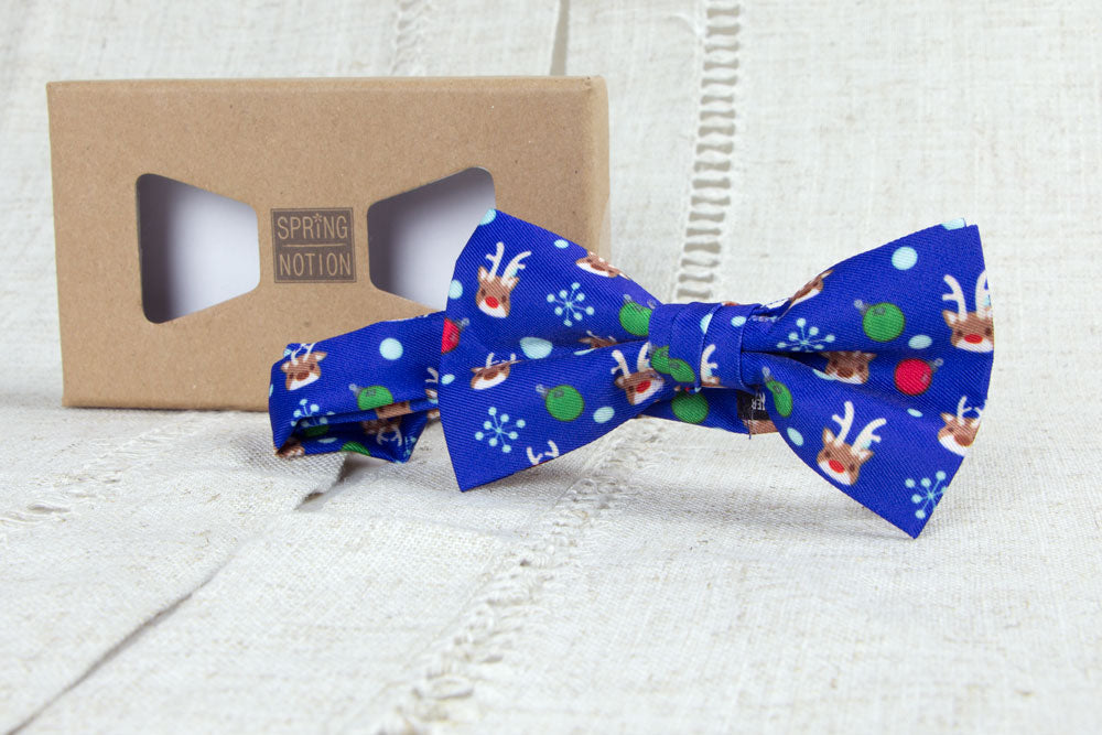 Boys' Printed Christmas Themed Bow Tie, Rudolph and Friends