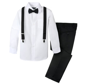 Boys' 4 Piece Suspenders Outfit, Black/White/Black