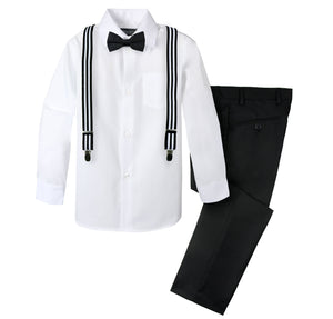 Boys' 4 Piece Suspenders Outfit, Black/White/Black w/White Stripes/Black