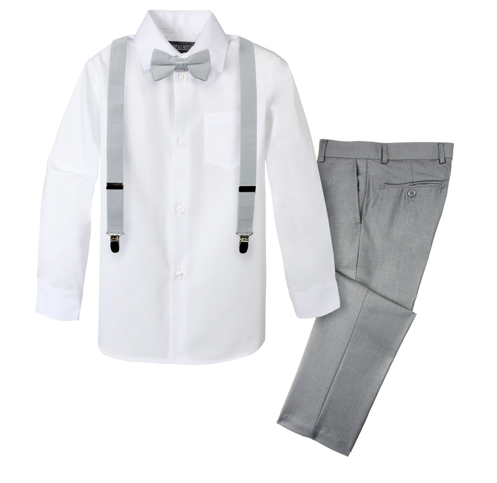 grey dress pants with suspenders Light Grey Suspenders & Green Bow Tie