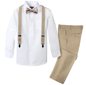 Boys' 4 Piece Suspenders Outfit, Tan/White/Champagne 31