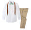 Boys' 4 Piece Suspenders Outfit, Kahki-C/Cognac Brown/Linen Sage