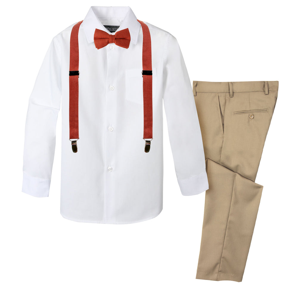 Boys' 4 Piece Suspenders Outfit, Kahki-C/Linen Rust