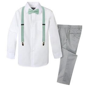 Boys' 4 Piece Suspenders Outfit, Light Grey-C/Linen Sage