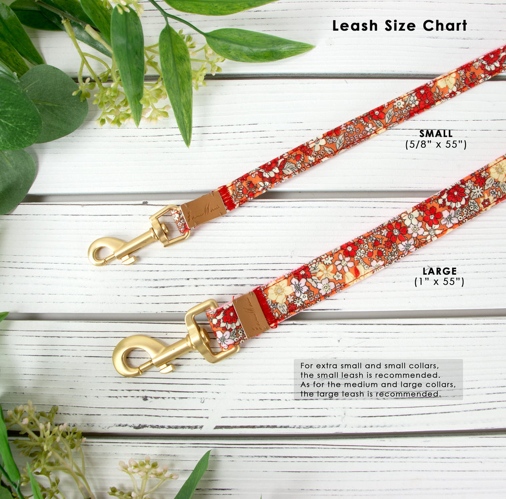 Cotton Floral Dog Leash with Matt Gold Metal Snap and D-Ring, 10-Cinnamon