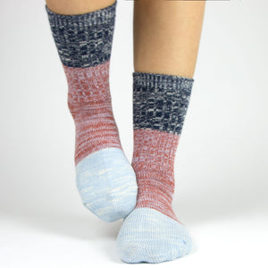 Women's Blue/Red Colorful Cotton Crew Socks