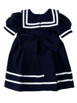 Girls' Nautical Sailor Dress with Hat Blue