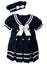 Girls' Nautical Sailor Dress with Hat Blue