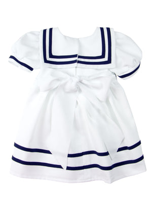 Girls' Nautical Sailor Dress with Hat White
