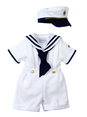 Boys' Nautical Sailor Outfit with Hat White (Color A)