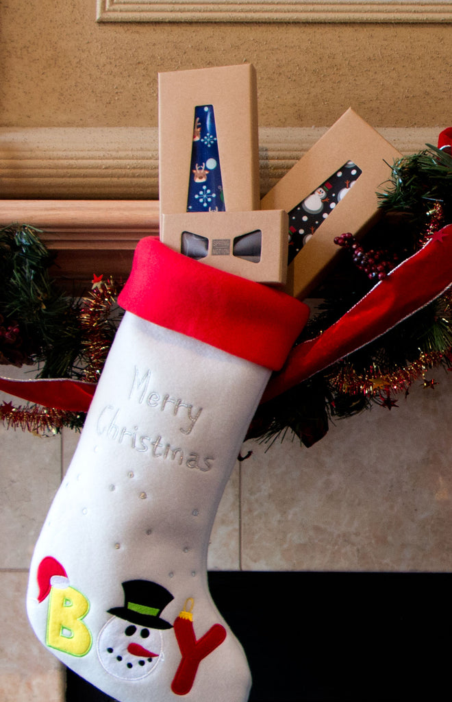 Boys' Printed Christmas Theme Pre-Tied Zipper Tie, Blue Santa