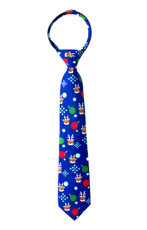 Boys' Printed Christmas Theme Pre-Tied Zipper Tie, Rudolph and Friends