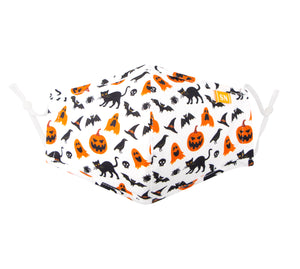 Reusable Washable Halloween Day of the Dead Cotton Cloth Face Mask for Adults and Kids, Black Cats & Pumpkins