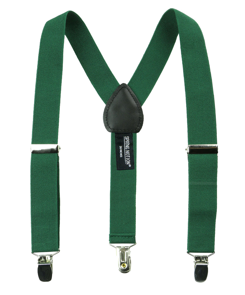 boys' emerald green elastic stretch suspenders with geniune leather crosspatch and polished metal clips