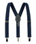 boys' navy blue elastic stretch suspenders with geniune leather crosspatch and polished metal clips