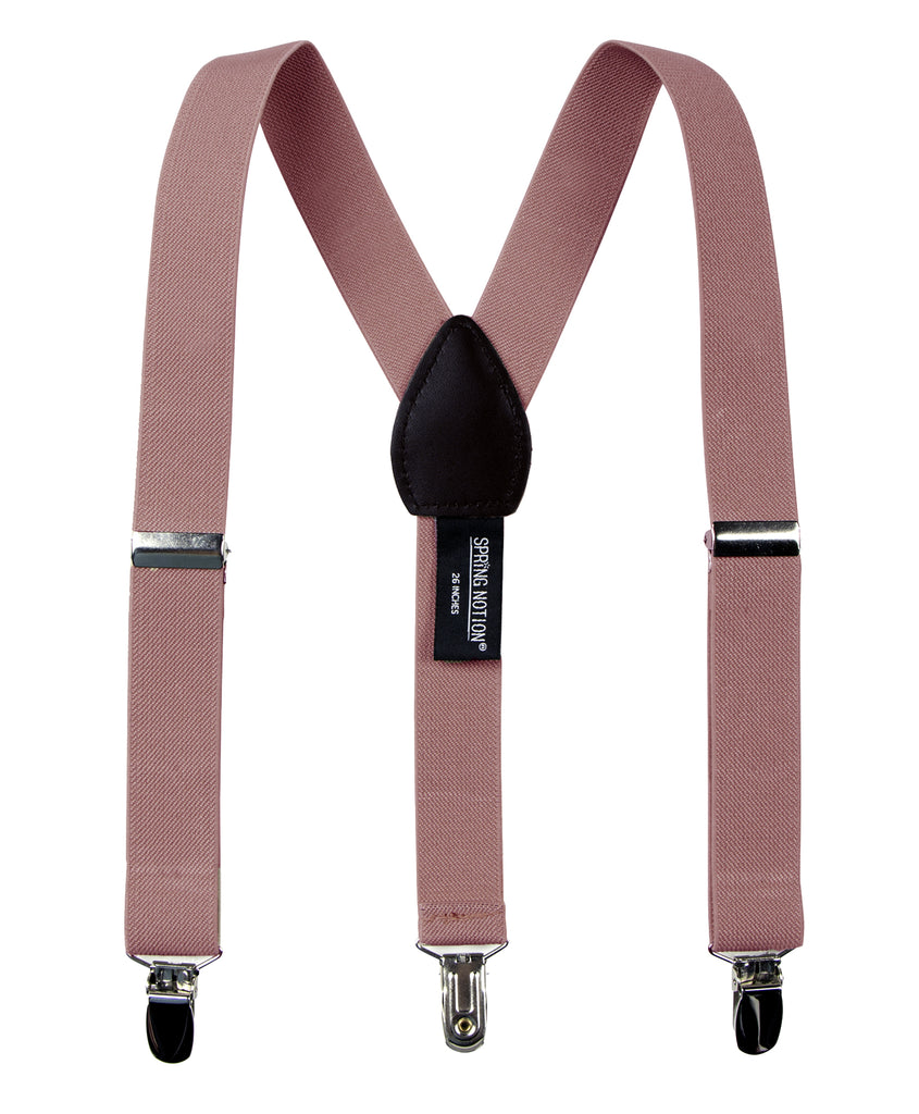 boys' pink copper elastic stretch suspenders with geniune leather crosspatch and polished metal clips