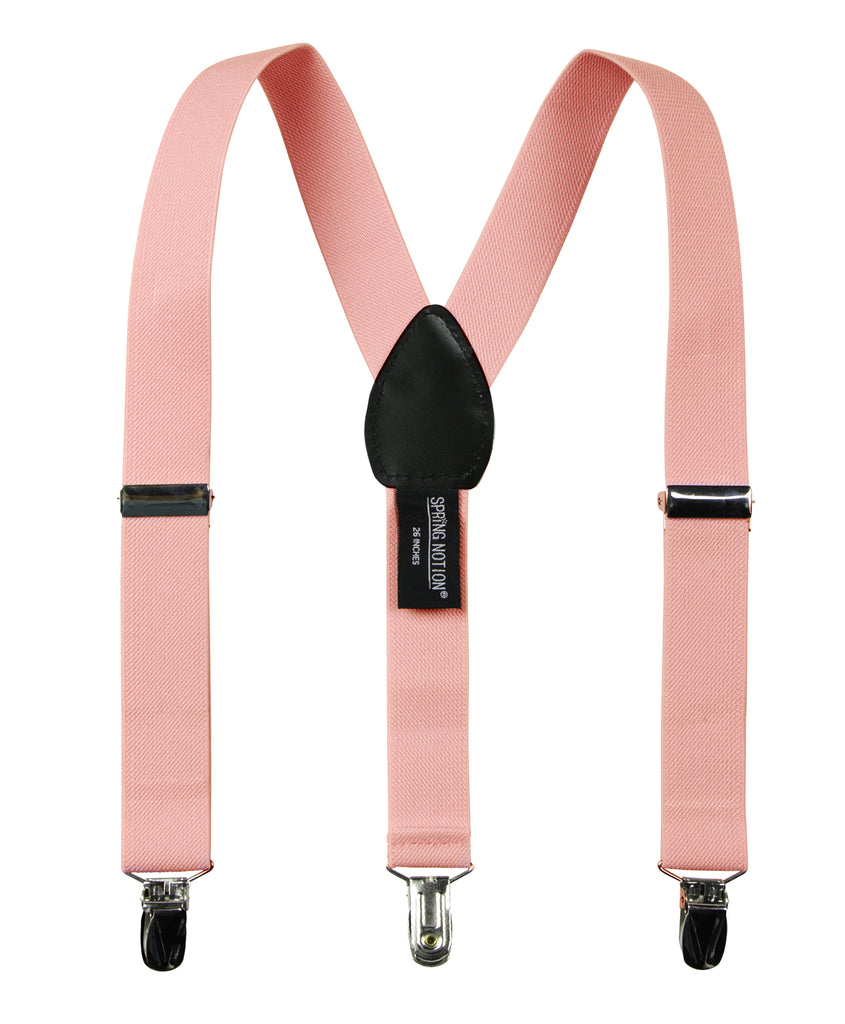 boys' petal lavender purple pink elastic stretch suspenders with geniune leather crosspatch and polished metal clips