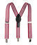 boys' white red stripes elastic stretch suspenders with geniune leather crosspatch and polished metal clips