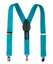 boys' teal blue green elastic stretch suspenders with geniune leather crosspatch and polished metal clips