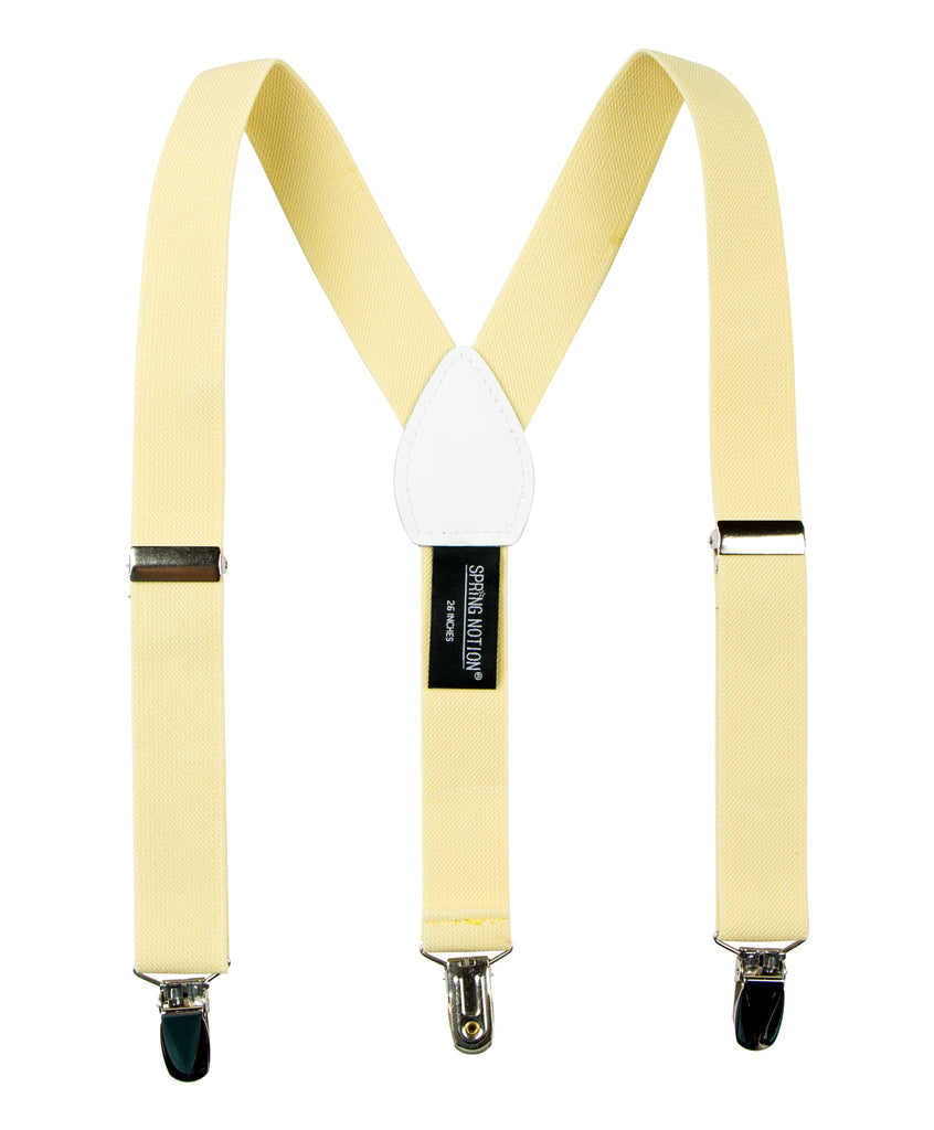 boys' yellow elastic stretch suspenders with geniune leather crosspatch and polished metal clips
