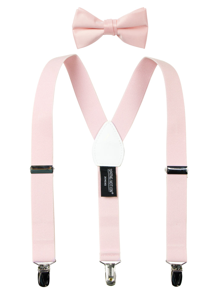 Boys' 4 Piece Suspenders Outfit, Light Grey/White/Blush Pink