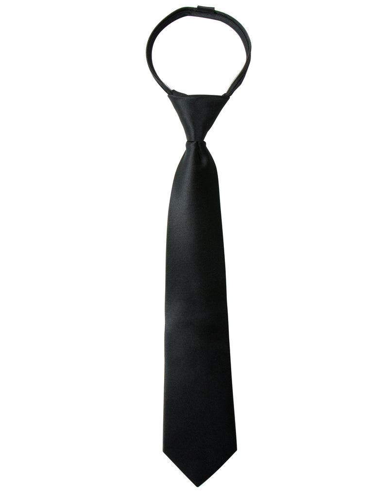 boys' black satin zipper necktie