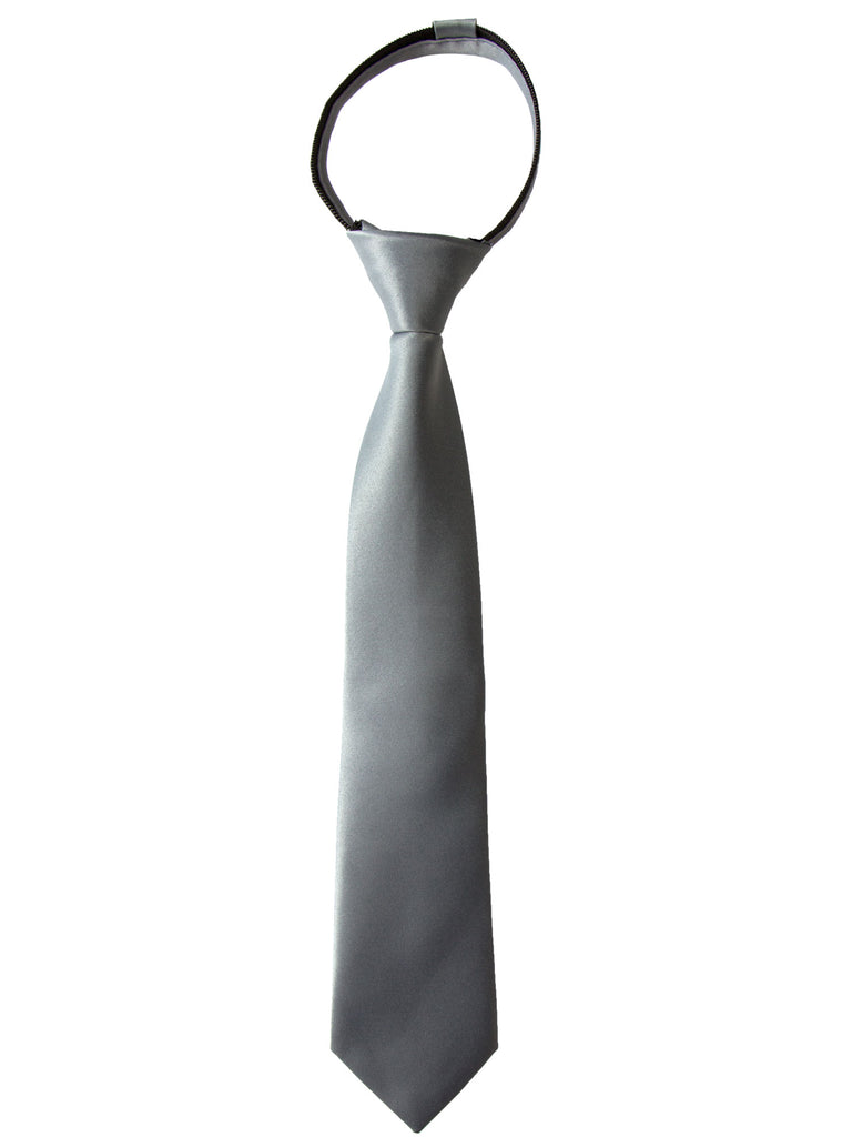 boys' medium grey satin zipper necktie