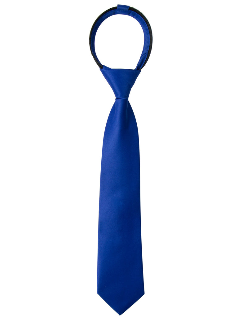 boys' royal blue satin zipper necktie