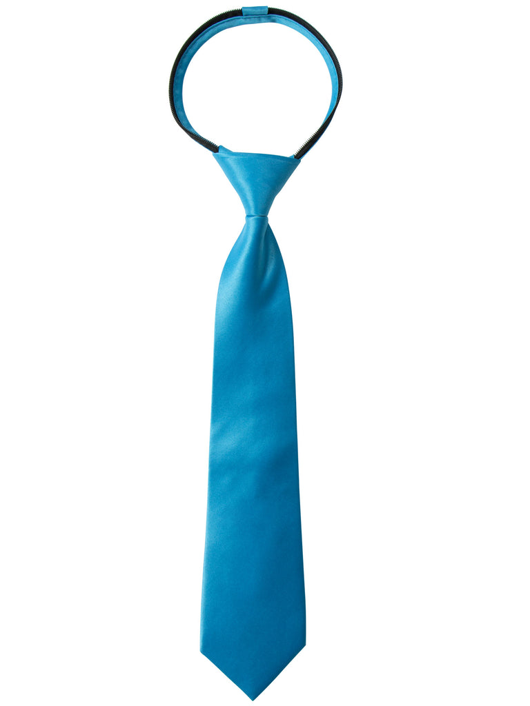 boys' turquoise satin zipper necktie