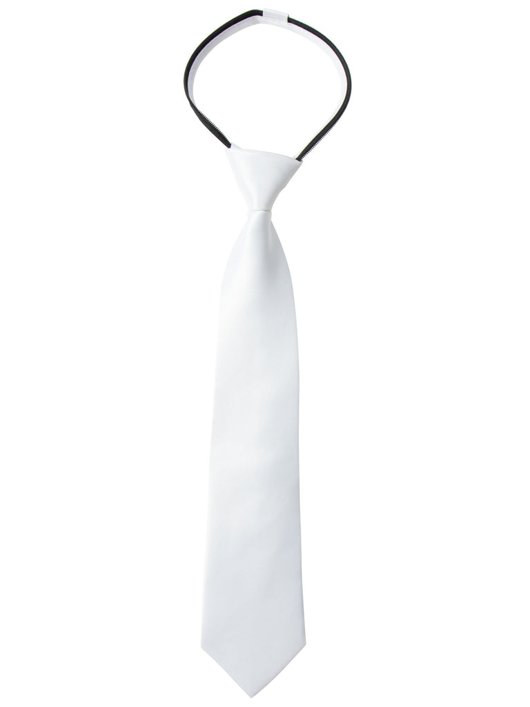 boys' white satin zipper necktie