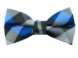 Boys' Pre-Tied Woven Bow Tie, Checkered Bue (Color 02)