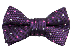 Boys' Pre-Tied Woven Bow Tie, Purple Dotted (Color 07)