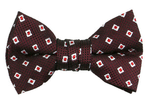 Boys' Pre-Tied Woven Bow Tie, Burgundy Diamonds (Color 10)