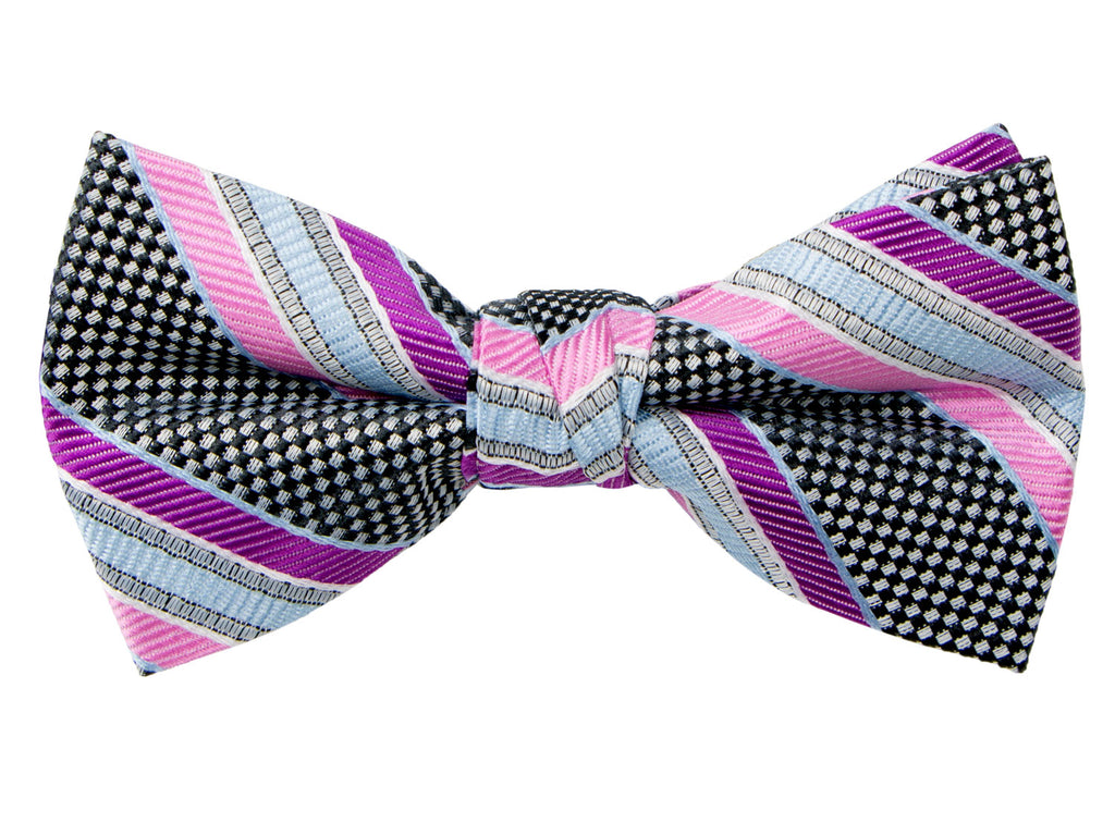 Boys' Pre-Tied Woven Bow Tie, Pink Stripes (Color 17)