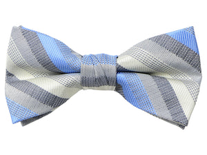 Boys' Pre-Tied Woven Bow Tie, Blue Ivory Stripes (Color 19)
