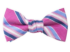 Boys' Pre-Tied Woven Bow Tie, Blue Pink Stripes (Color 20)