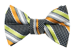 Boys' Pre-Tied Woven Bow Tie, Lime Orange Stripes (Color 25)