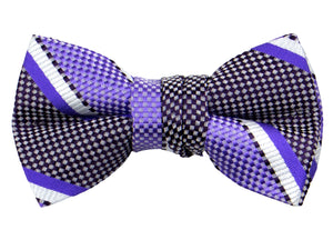 Boys' Pre-Tied Woven Bow Tie, Purple Stripes (Color 28)