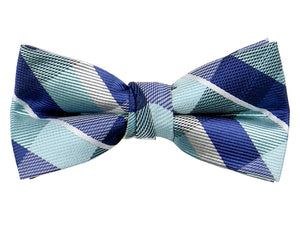 Boys' Pre-Tied Woven Bow Tie, Blue Checkered (Color 30)