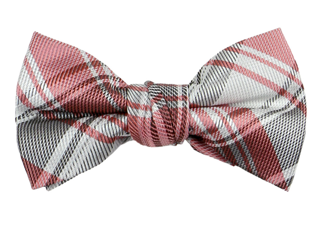 Boys' Pre-Tied Woven Bow Tie, Pink Gray Checkered (Color 31)