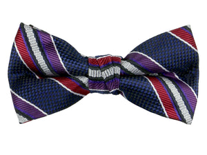 Boys' Pre-Tied Woven Bow Tie, Navy Burgundy Stripes (Color 34)