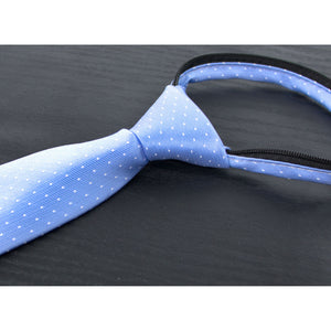 boys' light blue baby blue dotted polka dots woven zipper necktie tie