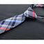 boys' navy blue tartan plaid patterned woven zipper necktie tie